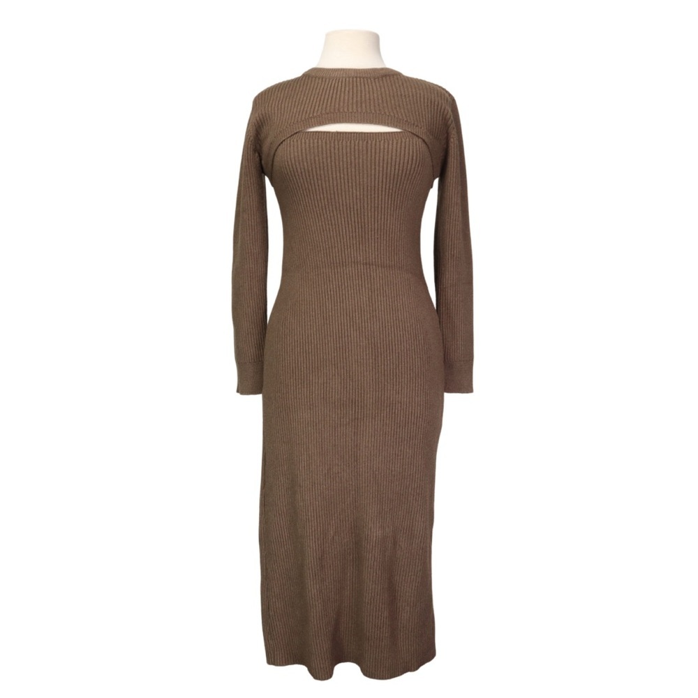 ASTR The Label Dress  Rib Knitted Set Of 2 Long Sleeve / Spaghetti Brown Size XL